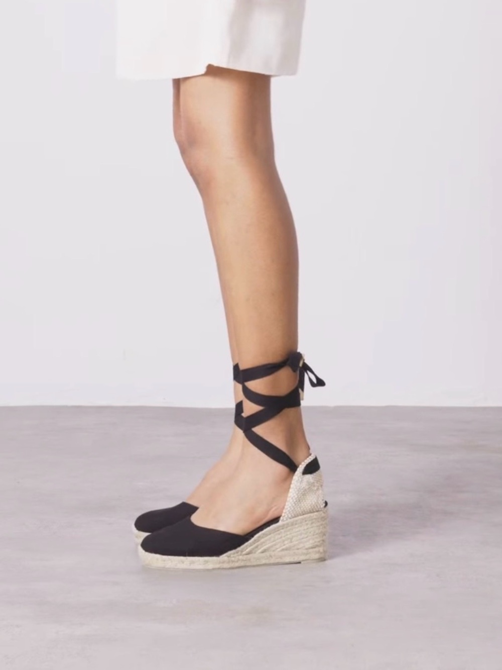 Castaner Black Canvas Ankle-Tie Espadrille Wedges